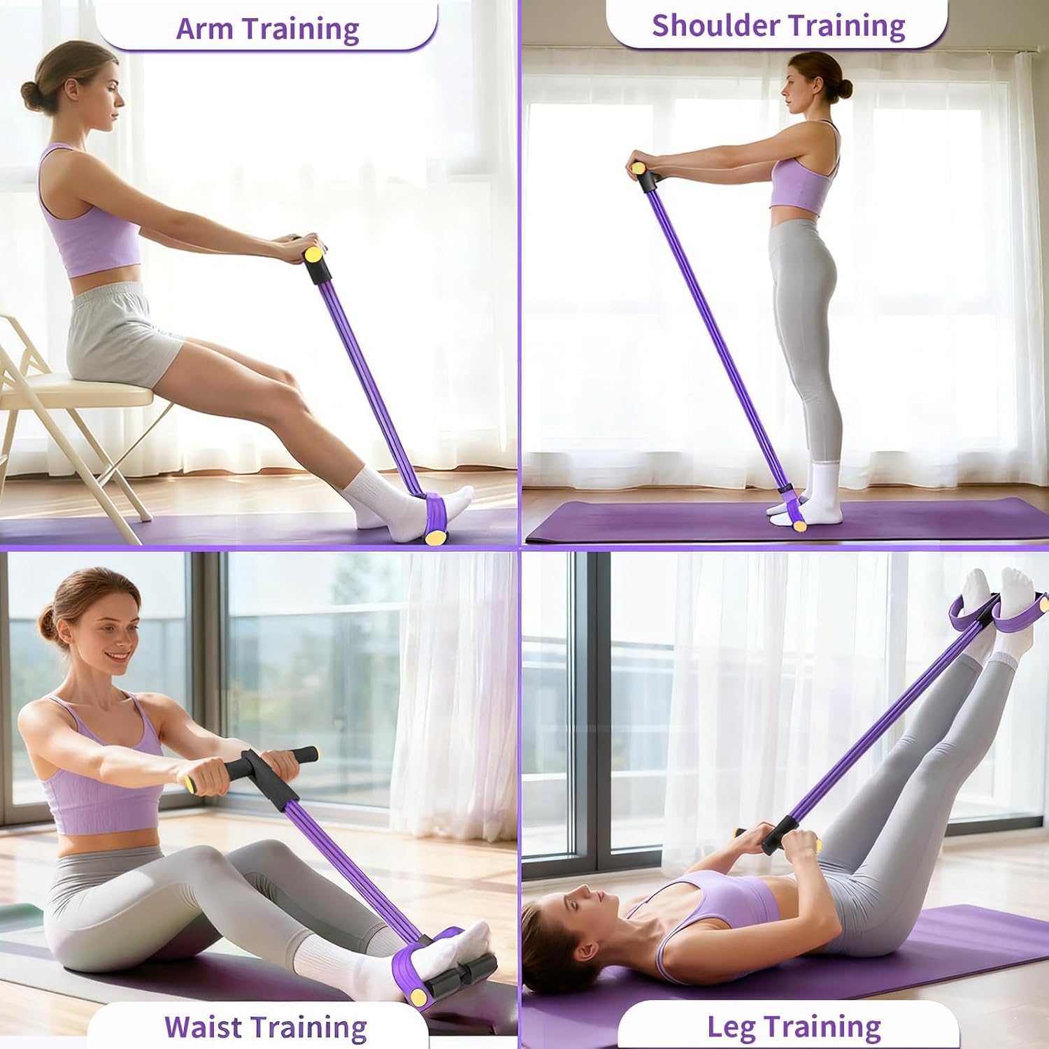 Pedal Resistance Bands with Handles, Upgrade 6-Tubes Manual Tension Training Pedal, Natural Rubber Foot Pedal Resistance Bands, Multifunction Fitness Bands for Abdomen, Waist, Arm, Leg - Image 5