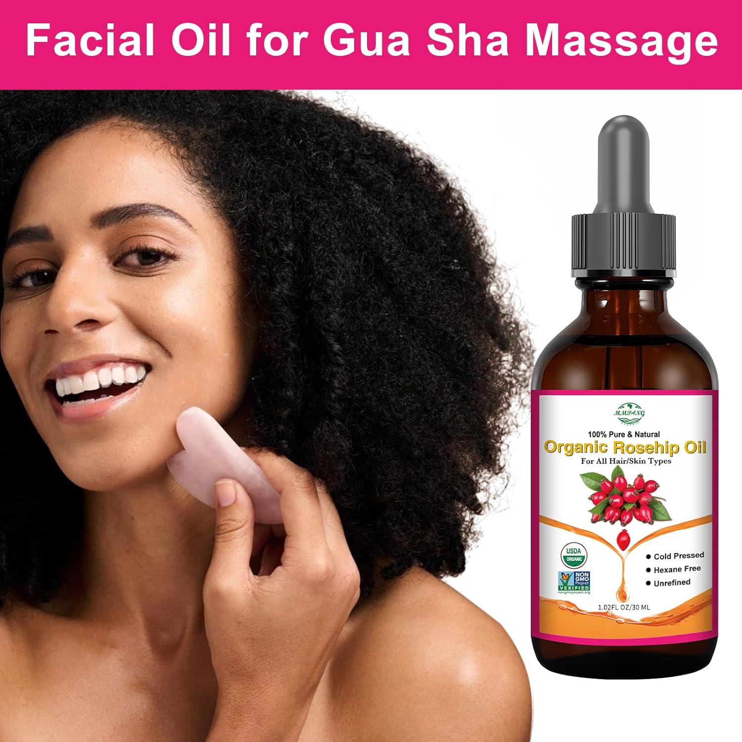 Organic Rosehip Seed Oil for Face, USDA Certified, Cold Pressed, Unrefined, 100% Pure Natural Rose Hip Oil for Anti-Aging, Acne Scar Treatment, Skin & Hair Care, Gua Sha Massage, 1 fl.oz / 30ml - Image 6
