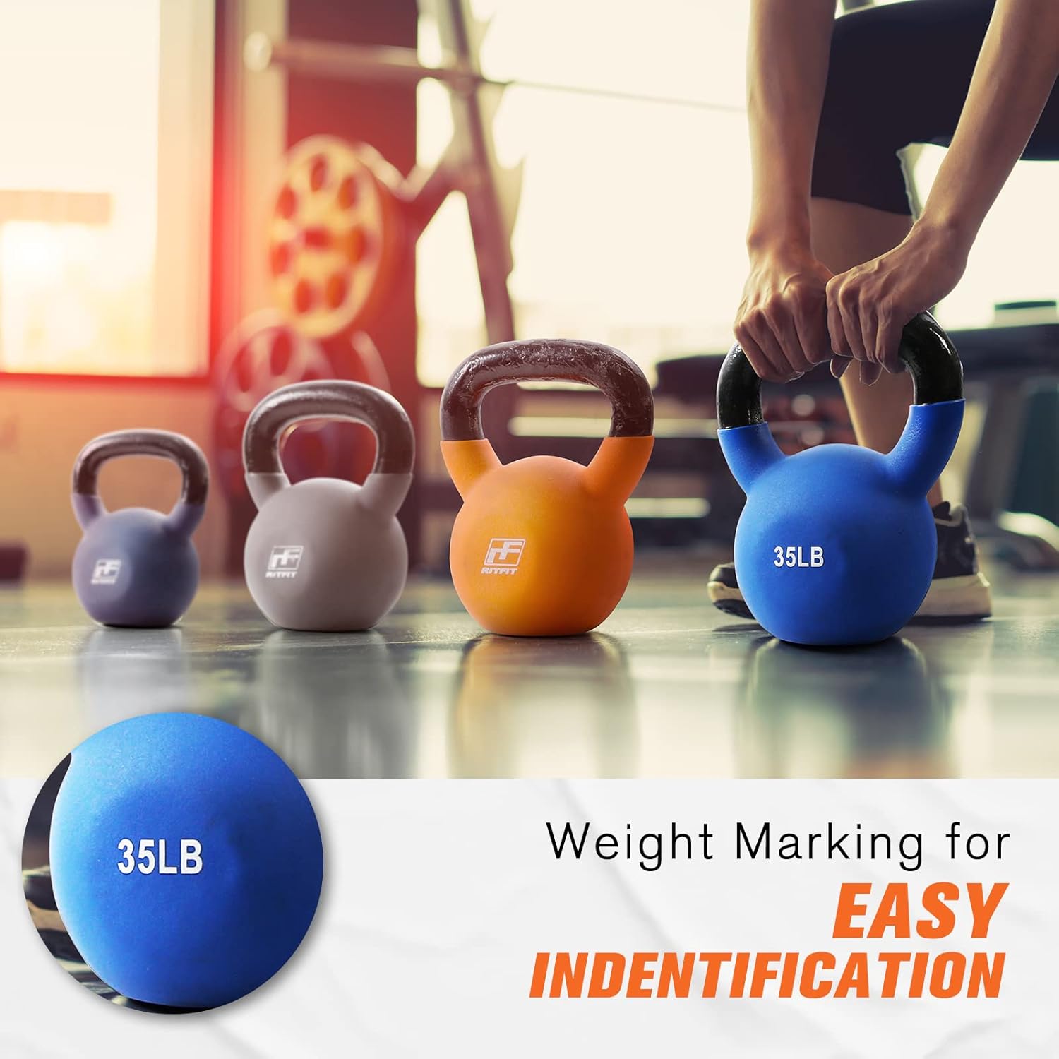 RitFit Neoprene Coated Kettlebell Weight Set, Solid Cast Iron - Image 5
