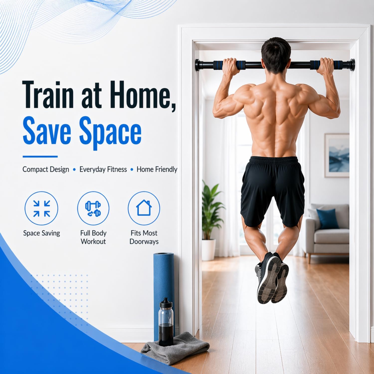 Pull Up Bar for Doorway, Adjustable Door Frame Pull Up Bar with 330 lbs Capacity, No Screw Chin Up Bar for Home Gym Strength Training, Fits 25"–39" Door Frames and Walls - Image 2