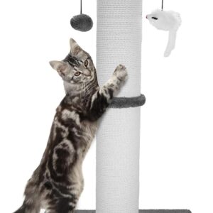 Cat Scratching Post 34 Inches Heavy Duty and Thicker Cat Scratching Post Cotton Rope with Hanging Ball and Mice Scratching Post for Indoor Cats and Adult(Grey)