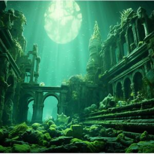 Underwater Aquarium Background Undersea Roman Building with Plants Around Seabed Fish Tank Background Underwater Building Stone with Moss Terrarium Background Undersea Aquarium Backdrop 36x20in