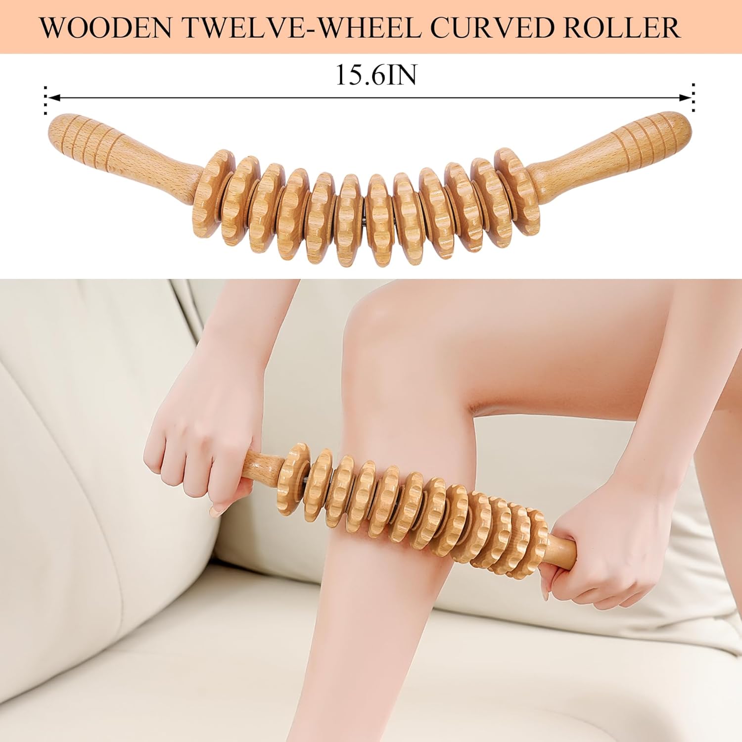 Xokocli Cellulite Massage Tool Wood Therapy Massage Tools Body Roller Cellulite Roller Fascia Blaster Lymphatic Drainage Massager for Legs Thighs Muscle Pain Relief(White 12-Wheel) - Image 6