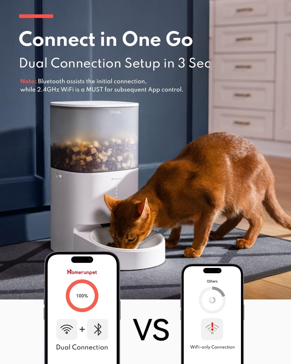 Homerunpet Automatic Cat Feeder - 4L Timed Pet Feeder, No Jam Freeze Dried Safe, WiFi & Bluetooth App Control, 30-Day Freshness for Cats and Small Dogs (Stainless Steel Bowl) - Image 5