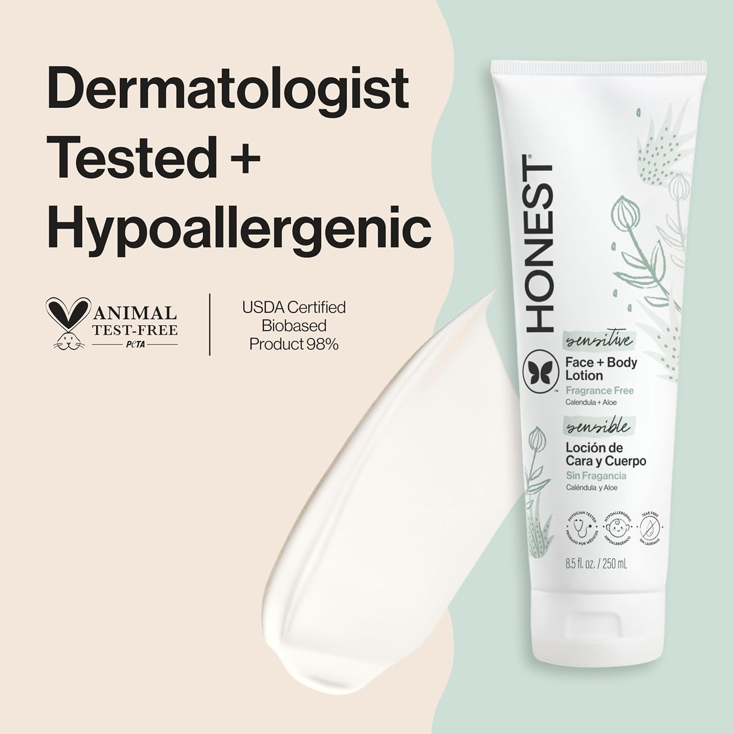 The Honest Company Hydrating Face and Body Lotion, Fast Absorbing, Naturally Derived, Hypoallergenic, Fragrance-Free, Sensitive, 8.5 fl oz - Image 2