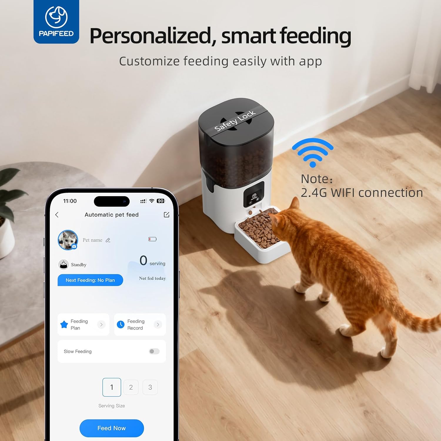 PAPIFEED Automatic Cat Feeder with App, 2.4G WiFi Cat Food Dispenser, 6L Timed Cat Feeder for Dry Food, 10 Meals/Day, 12 Portions/Meal, Dual Power Supply Smart Pet Feeder for Dog, White - Image 2