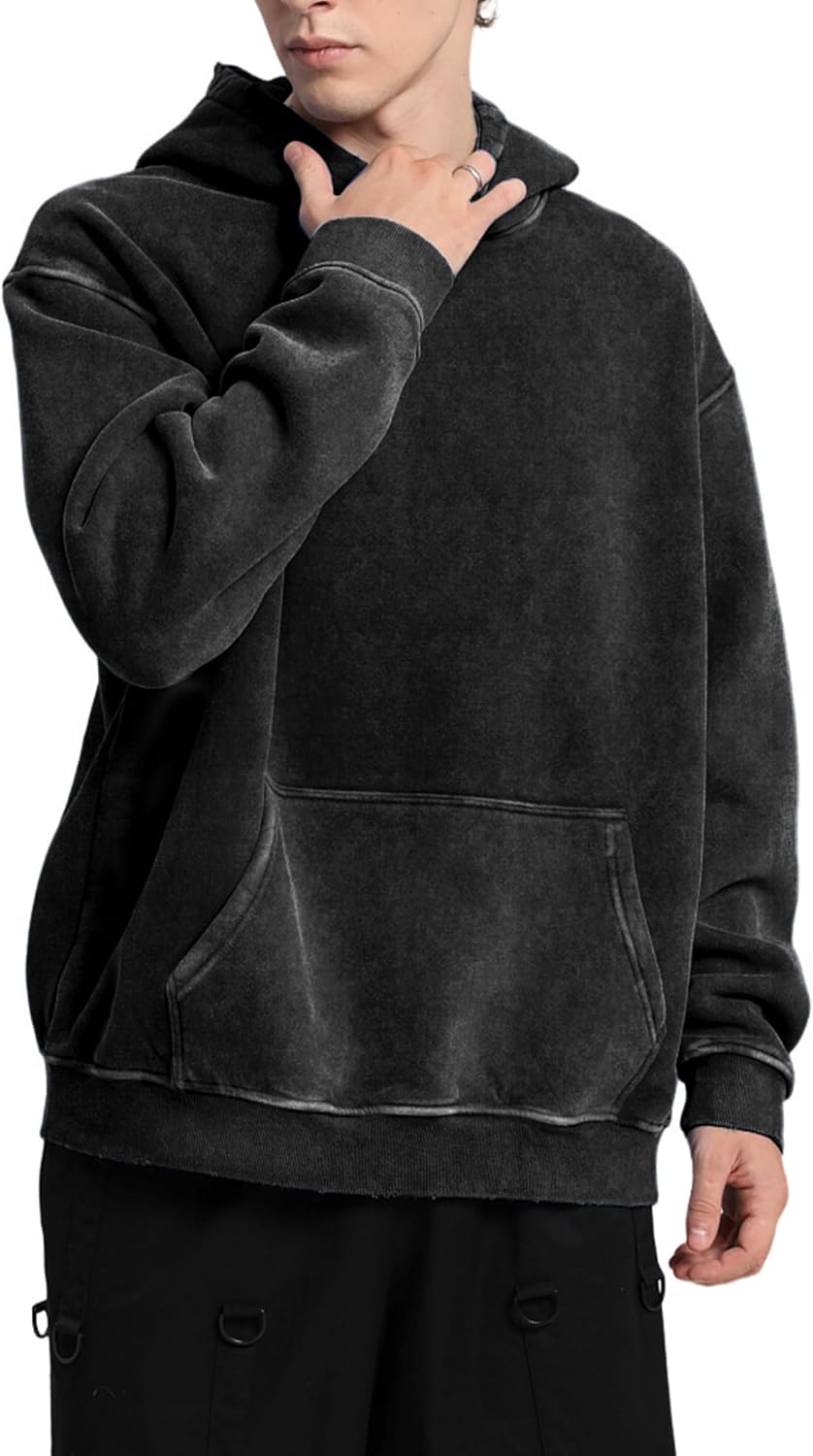 FAIABLE Mens Hoodies Oversized Unisex Acid Wash Hoodie Heavyweight Fleece Vintage Cotton Sweatshirt Men Women Streetwear - Image 3