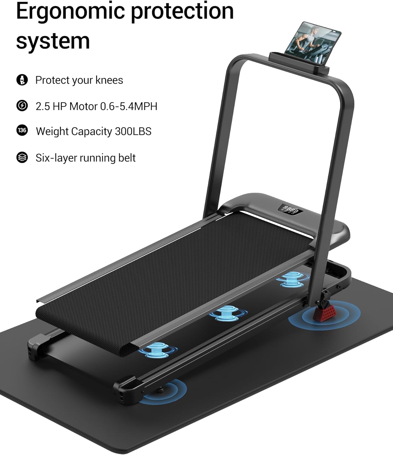 3-in-1 Foldable Treadmill with 300 LBS Capacity, 15% Walking Pad Treadmills for Home and Office, 2.5 HP Under Desk Treadmill with Quiet Brushless - Image 7