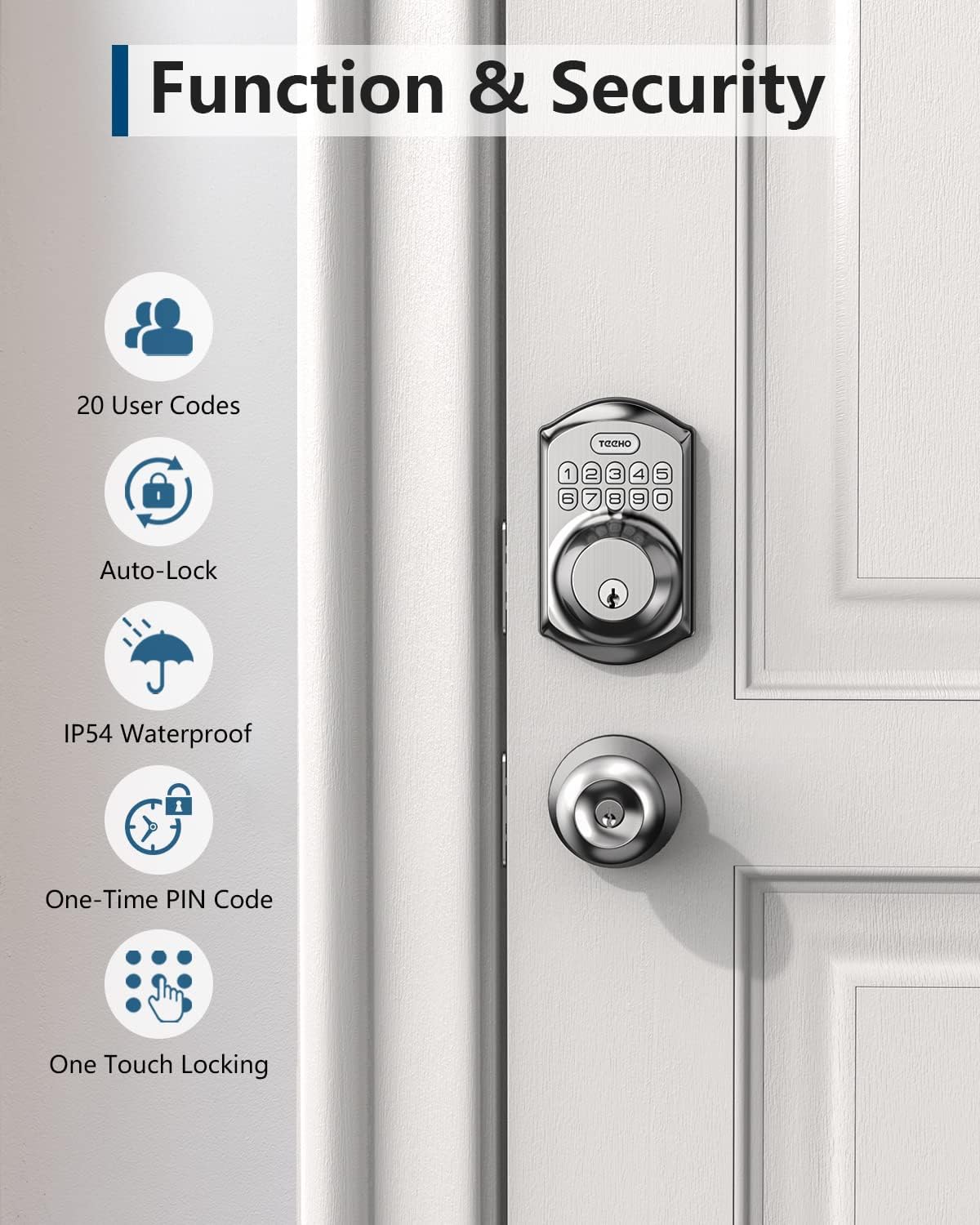 TEEHO TE001 Keyless Entry Door Lock with Keypad - Smart Deadbolt Lock for Front Door with 2 Keys - Auto Lock - Easy Installation - Satin Nickel - Image 6