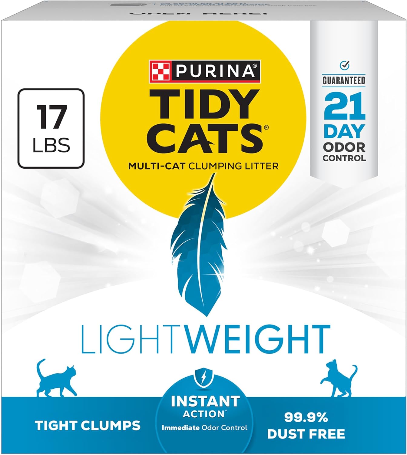 Purina Tidy Cats LightWeight Instant Action, Odor control, Multi-Cat, Clumping, 99.9 Percent Dust Free Cat Litter - 17 lb. Box