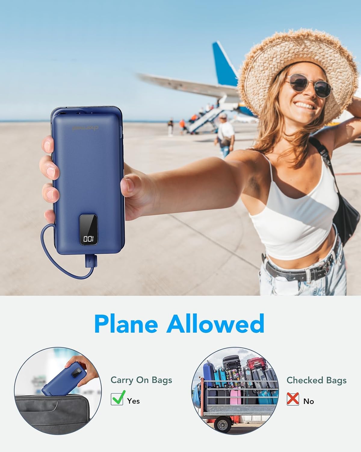 charmast Portable Charger with Built-in Cables and Plug, 10000mAh USB C Power Bank Fast Charging, External Battery Pack Slim, Travel Essentials Compatible with iPhones, Samsung Galaxy, iPad - Image 8