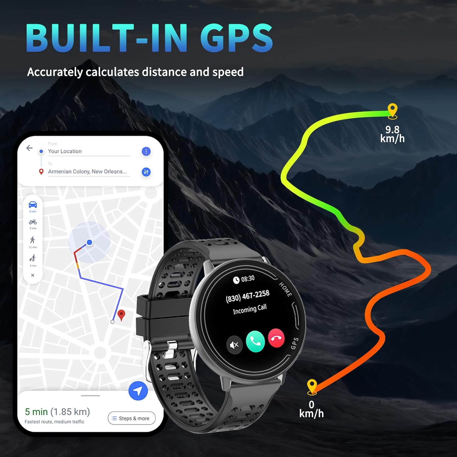 GPS Smart Watch for Men, 1.39" AMOLED Screen Smartwatches, GPS, AI, Bluetooth Call & Text, Health, 100+ Sport Modes Sleep 3ATM Waterproof Activity Fitness Tracker, Smartwatch for Android iPhone - Image 2