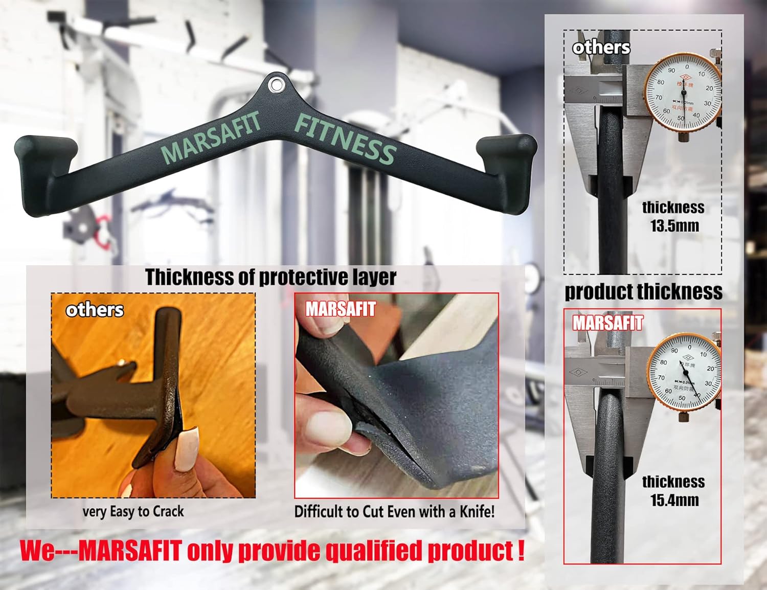 MARSAFIT Home Gym Fitness Rowing T-bar V-bar Pulley Cable Machine Attachment, Bicep Curl Tricep LAT pulldown Bar Back Strength Training Handle Grips LAT Pull Down Bar for Seat Row Workout - Image 4