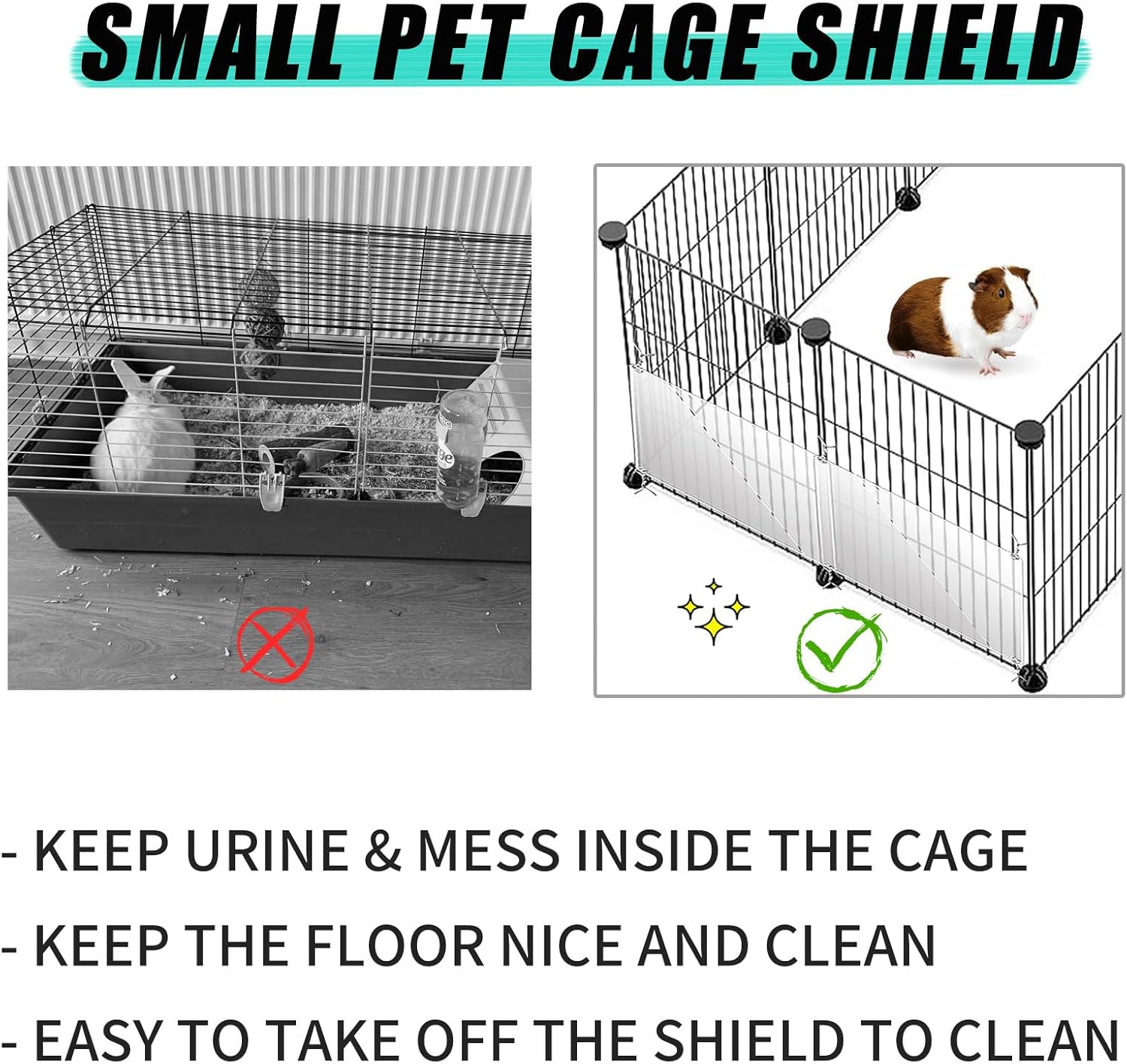 Oncpcare 12 Pack Pet Plastic Cage Liner Protection 14'' x 6'' Rabbit Cage Urine Guard Clear Cage Edge Liner Guinea Pig Side Lining Small Animal Cage Accessories - Keep Litter in The Cage - Image 3