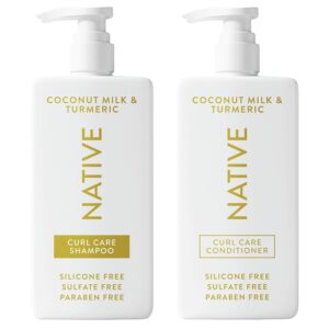 Native Coconut & Turmeric Shampoo and Conditioner Contain Naturally Derived Ingredients | All Hair Types, Color & Treated, Fine to Dry Damaged, Sulfate & Dye Free – 2-Pack