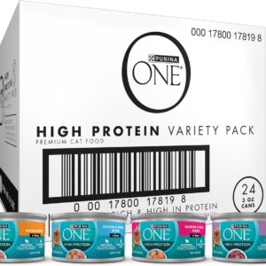 Purina ONE Natural, High Protein Cat Food Variety Pack, Chicken, Tuna, Salmon and Trout Recipes – (Pack of 24) 3 oz. Cans