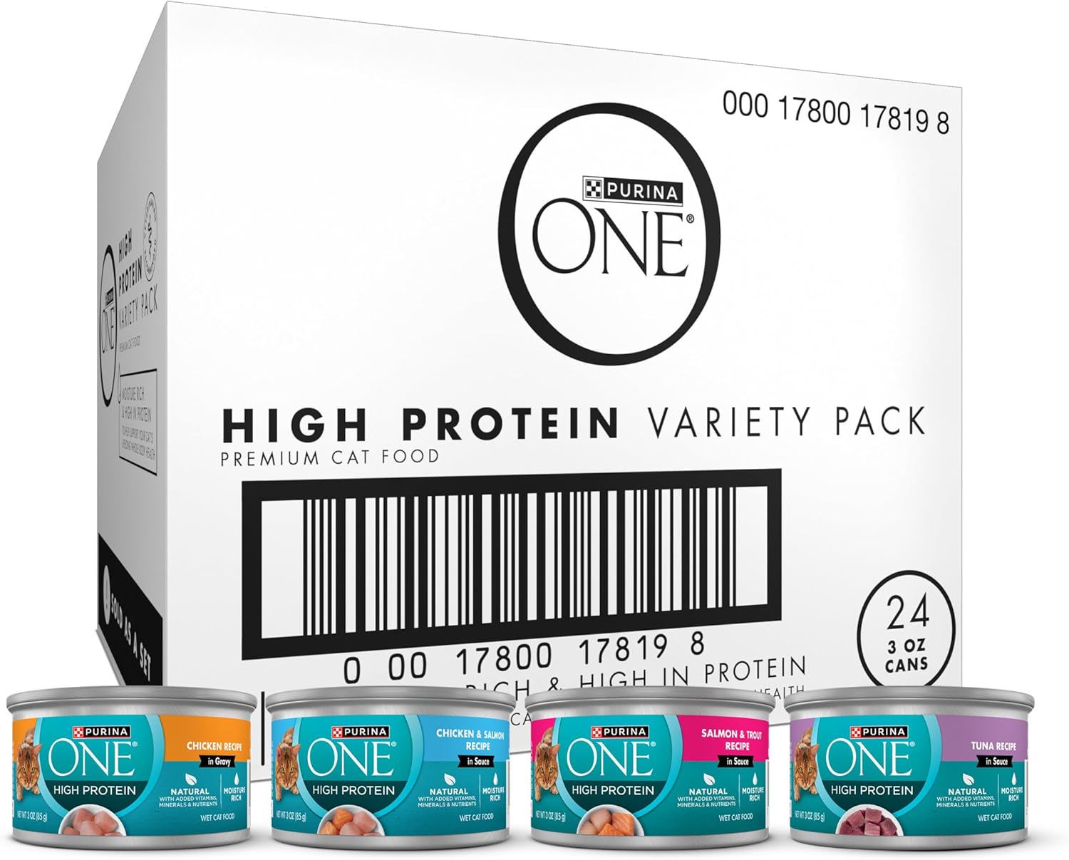 Purina ONE Natural, High Protein Cat Food Variety Pack, Chicken, Tuna, Salmon and Trout Recipes - (Pack of 24) 3 oz. Cans