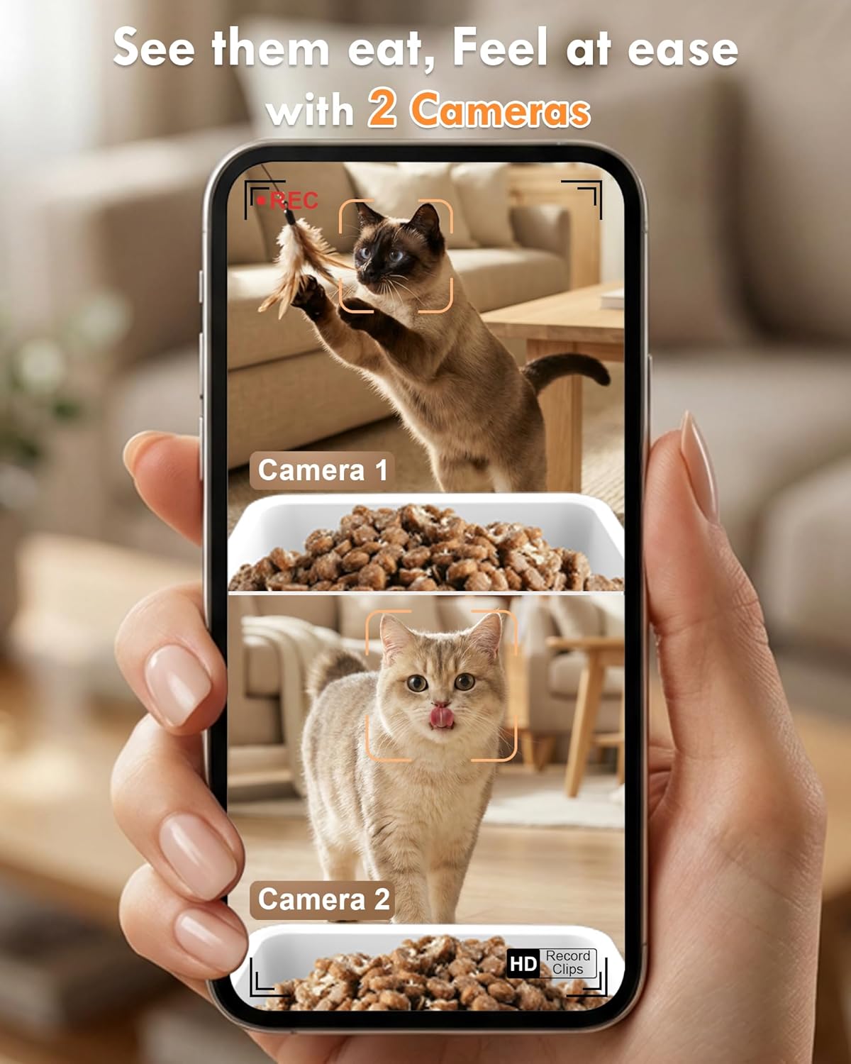 Yakry Automatic Cat Feeder for 2 Cats - Two HD Cameras Easy Setup 5GHz Stable WiFi Dog Food Dispenser with HD Night Vision - 8L Pet Feeder with Dual Bowls for Multi-Cat & Small Dogs Indoor - Image 4
