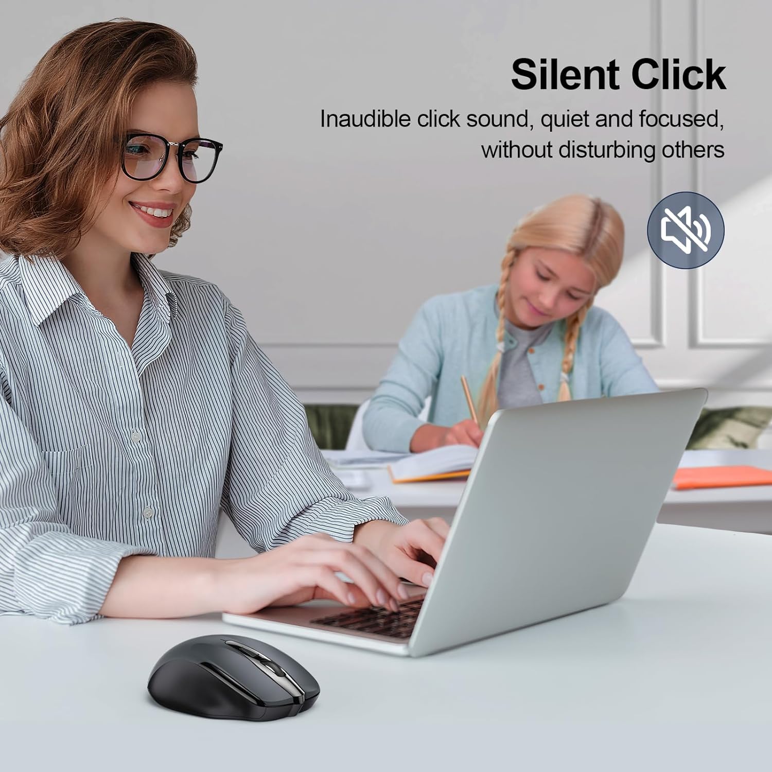 TECKNET Wireless Mouse (2.4G & BT5.0/3.0) Silent 4800 DPI Computer USB A & Bluetooth Mouse 6 Buttons, Wide Compatibility - Grey - Image 5