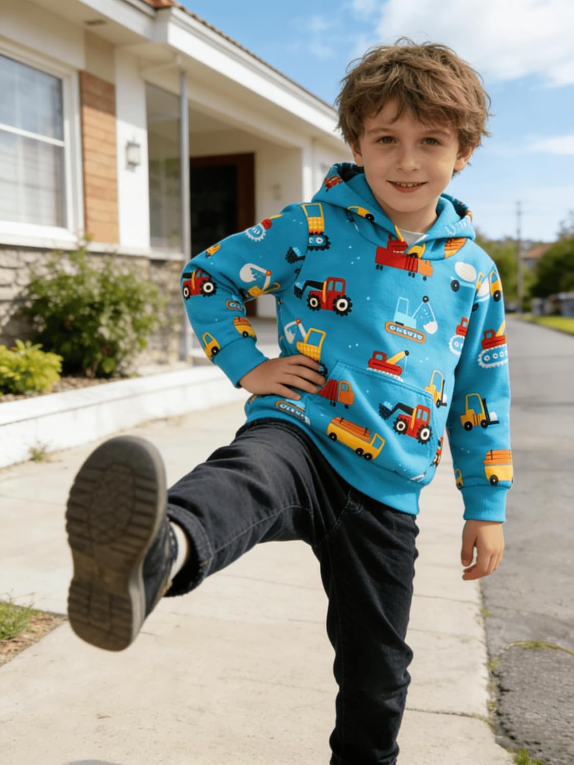 Toddler Boy Hoodie Cartoon Graphic Fall Clothes Kids Cute Sweatshirts With Kangaroo Pocket 2-8T - Image 4