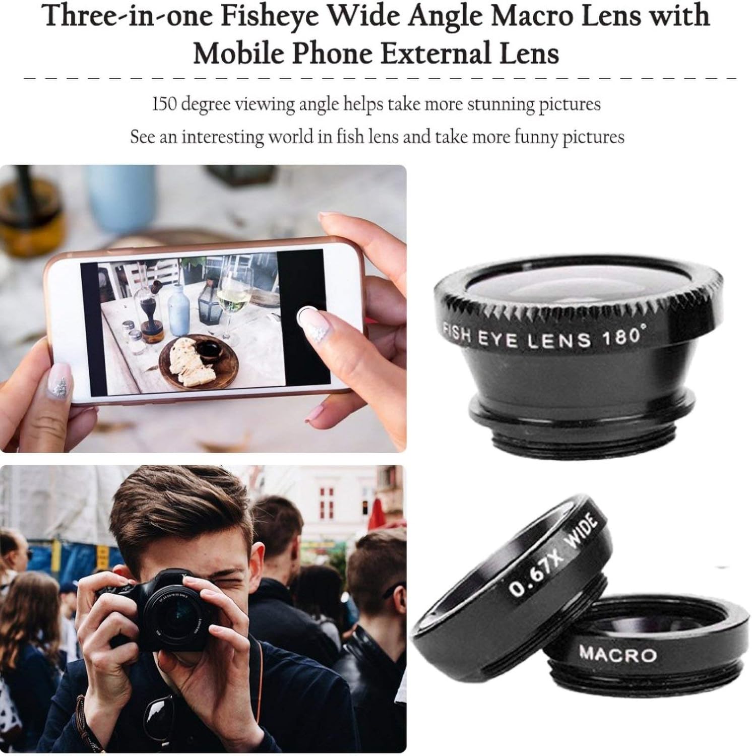 3 in 1 Cell Phone Camera Lens Kit Wide Angle Macro Fisheye Lens Universal for Smart Phones iPhone Samsung Android - Image 3