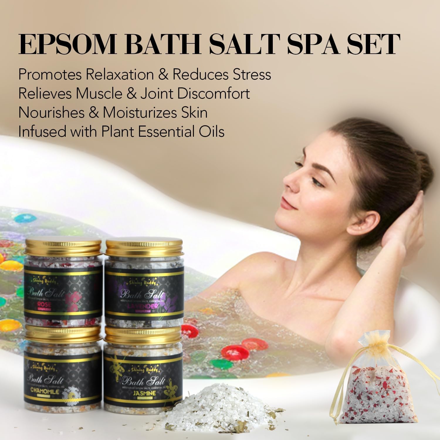 Epsom Bath Salts for Soaking Lavender, Eucalyptus & Rose Bath Salts for Women Relaxing,6pc Self Care Gift Set with Chamomile & Mint Spa Grade Muscle Relief,Natural Essential Oils,Sensitive Skin Safe - Image 7