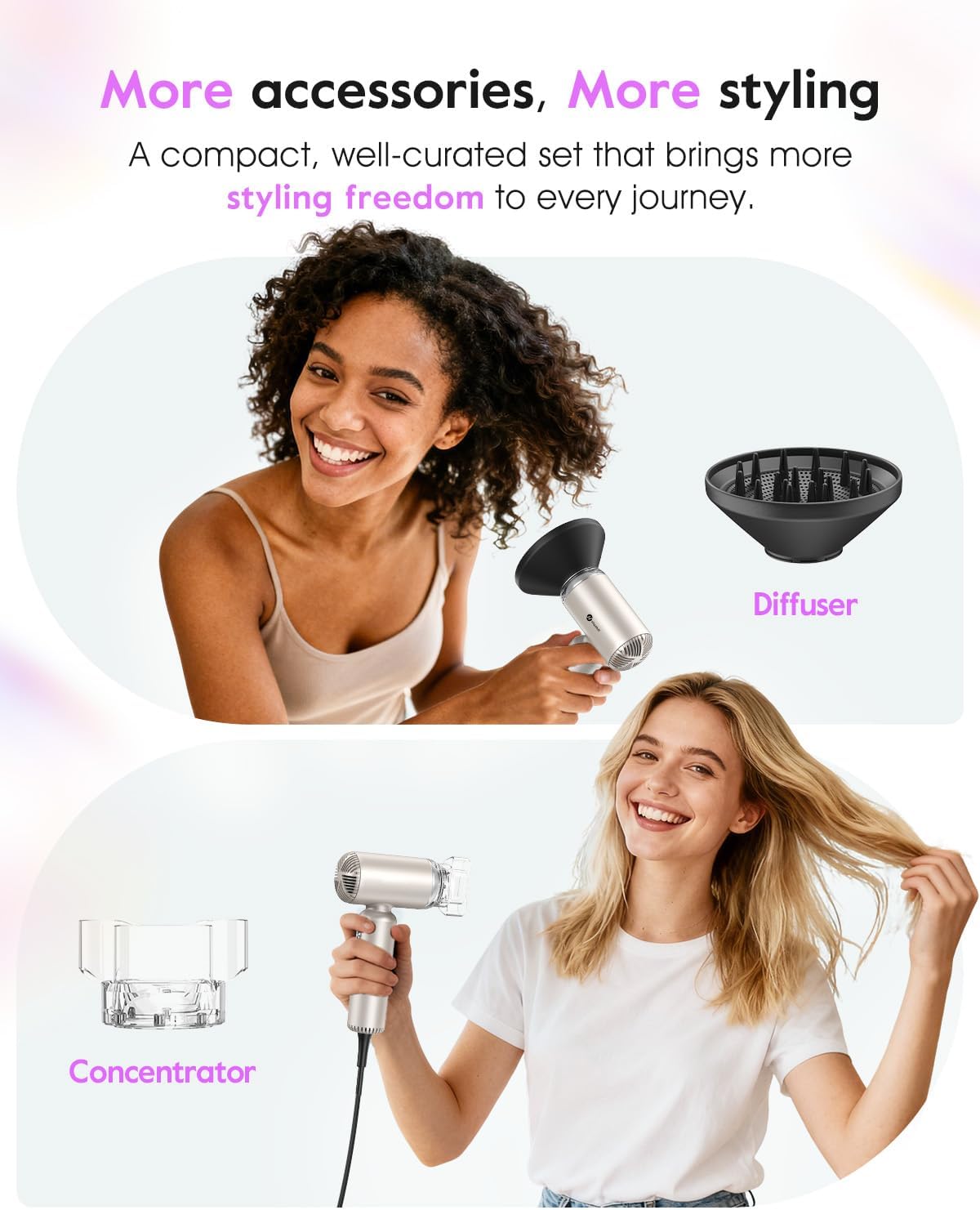 slopehill Dual Voltage Travel Mini Hair Dryer, Lightweight Ionic Blow Dryer, Professional Fast Drying, Compact Portabe Quiet Hairdryer with Magnetic Diffuser for Women, International European 100-240V - Image 5