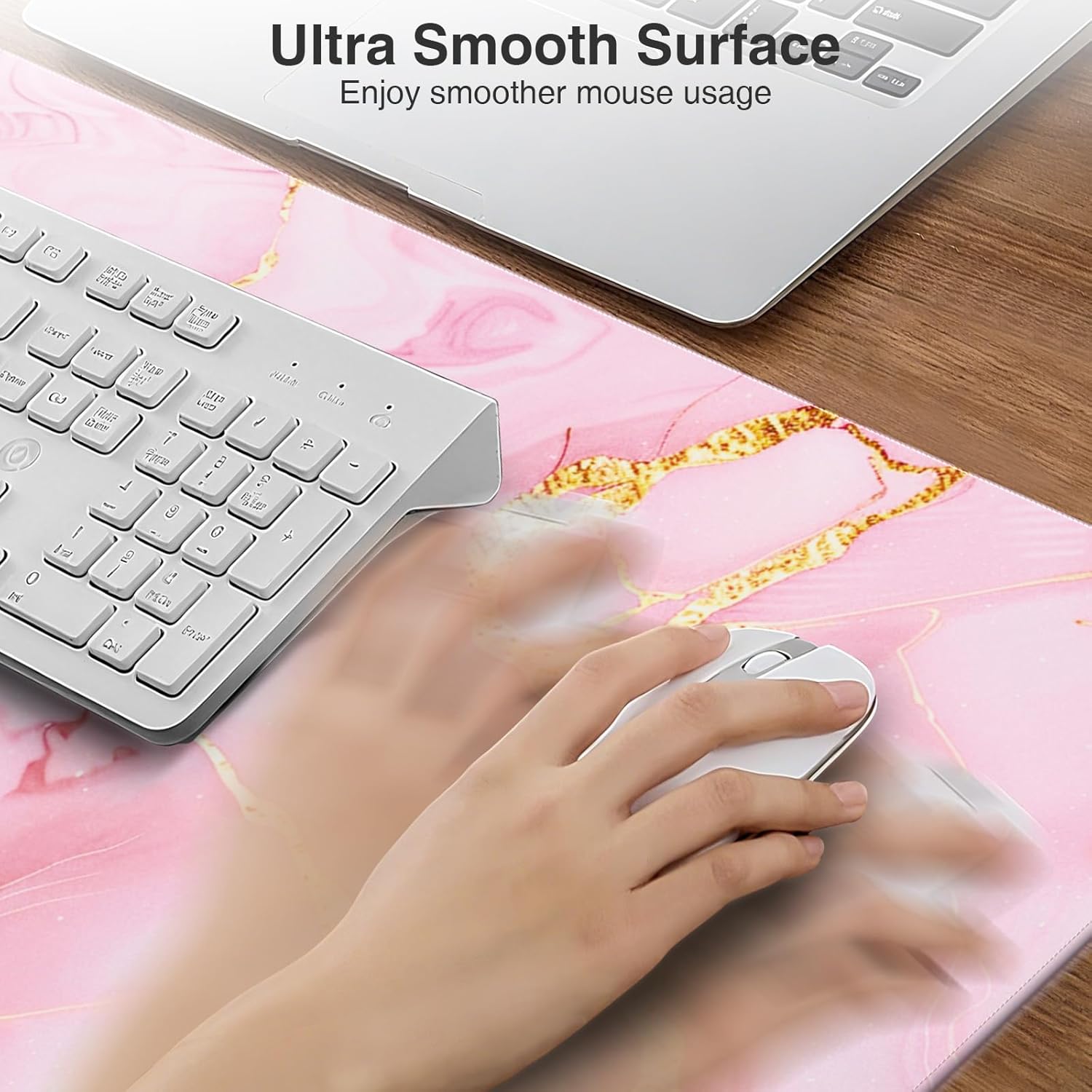 Pink Marble Mouse Pad with 15W Wireless Charging, 31.5"x15.8" Large Gaming Desk Pad/Mat for Women Girls, Waterproof Ultra-Smooth Surface, Non-Slip Base, with 20W PD Adapter - Image 5