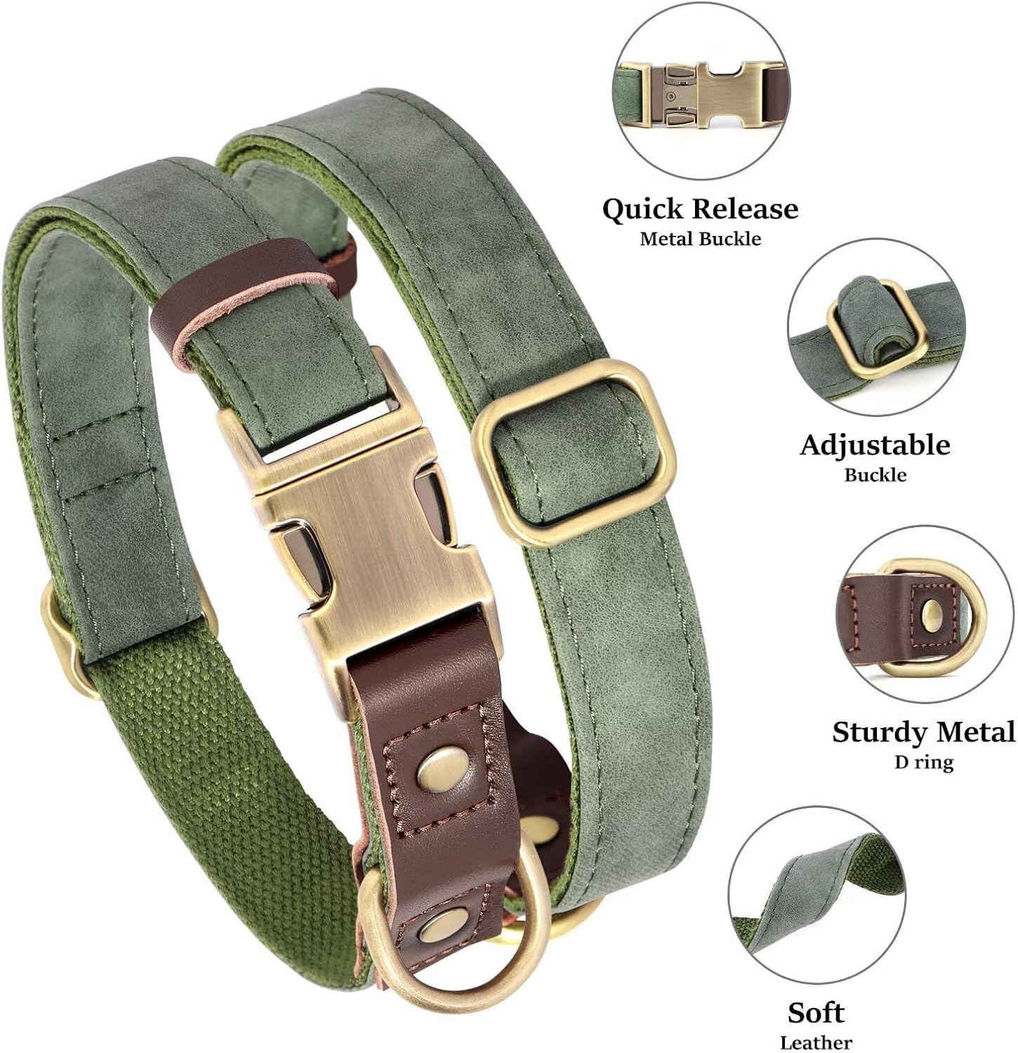 Didog Soft PU Leather Dog Collars for Small Dogs,Classic Adjustable Dog Collars with Quick Release Metal Buckle,Easy Clean and Comfortable with Nylon Lining,Green,S Neck 11-15" - Image 2