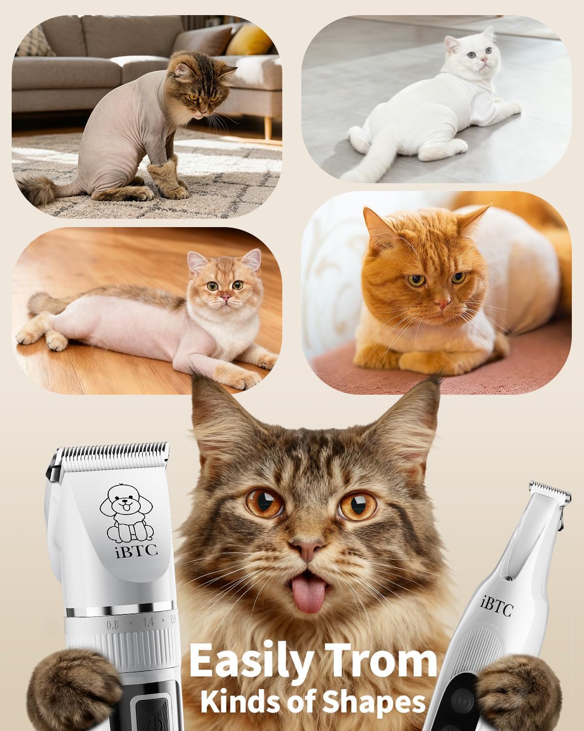 iBTC Professional Dog Grooming Kit at Home: All-in-One Quiet Clippers & Nail Grinder with LED Light, Cordless Dog Shaver, Safe Poodle Grooming Kit for Paws, Face, Ears & Body(White Combination) - Image 7