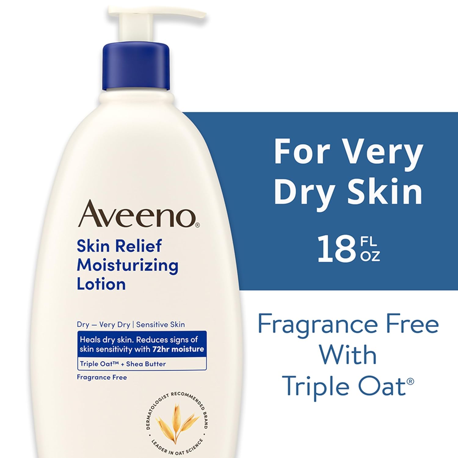 Aveeno Skin Relief Moisturizing Lotion Heals Very Dry, Sensitive Skin, Fast-Absorbing Body Lotion with Soothing Triple Oat & Shea Butter Formula, Fragrance Free, Non-Comedogenic, 18 fl. oz - Image 5