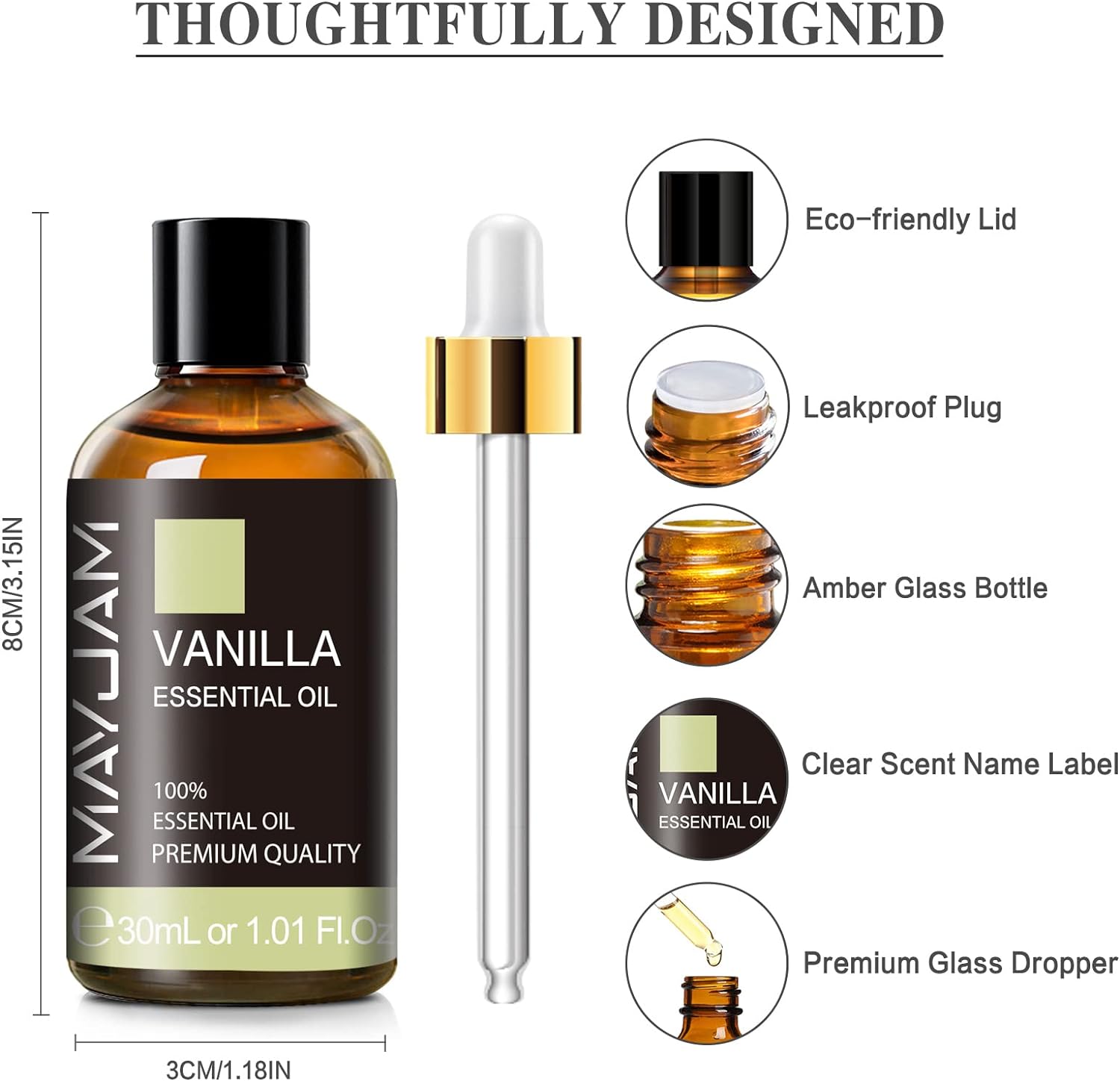 Vanilla Essential Oil 30ml/1.01fl.oz, MAYJAM Premium Vanilla Oils for Aromatherapy, Diffuser, Soap Making, Candle Making, Long Lasting Scents - Image 6