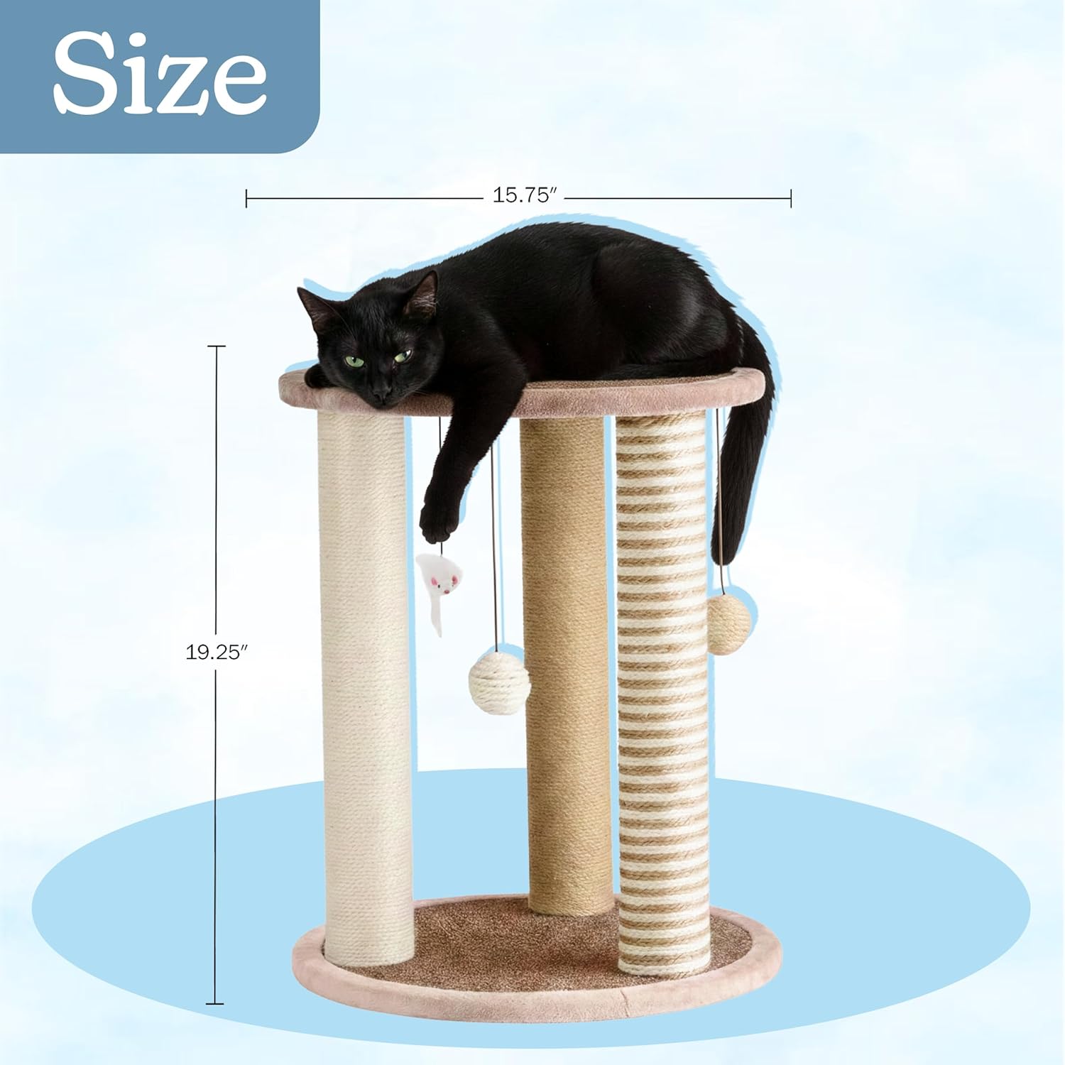 Cat Scratching Post - 3 Scratcher Posts with Carpeted Base Play Area and Perch - Furniture Scratching Deterrent for Indoor Cats by PETMAKER (Brown), Large - Image 7