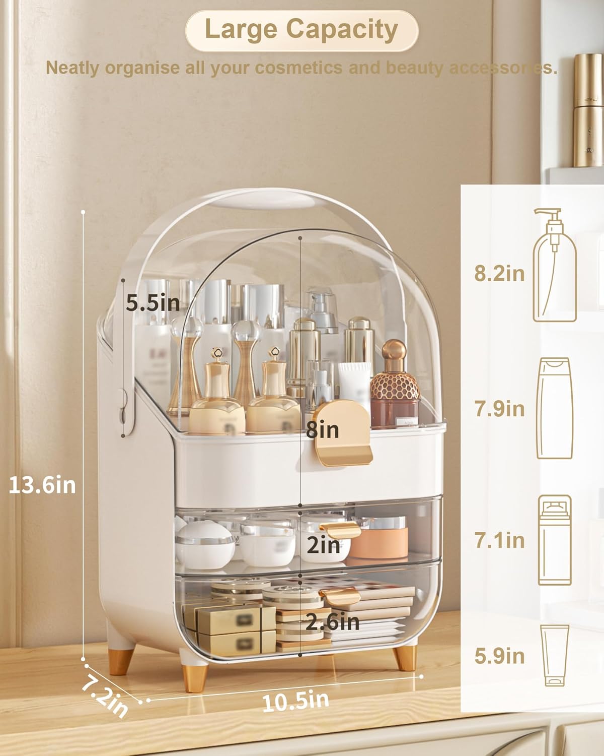Makeup Organizer Countertop, Skincare Holder Bathroom Counter Organizer, Storage Box Cosmetic Display Cases, Teen Girl Gifts Make up Organizers for Vanity, Dresser (Rose Gold) - Image 2