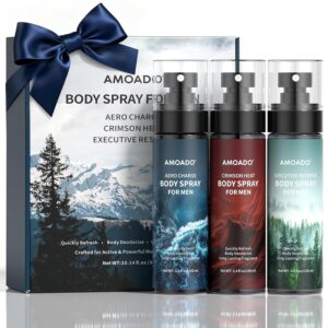 AMOADO Men’s Body Spray Set – Body Spray for Men,Deodorizing Body Mist Refreshing Spray, Aluminum-Free Cologne for Him, Oriental & Woody Scents,Each 3.4 fl oz