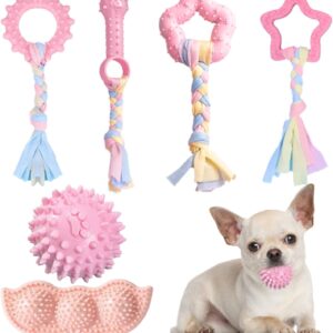 ABRRLO 6 Pack Puppy Teething Toys Cute Pink Puppy Chew Toys for Teething Small Breed Dog Chew Toy Interactive Pet Toy Set for Puppies to Keep Them Busy Soft Durable Small Breed Doggy Chewing Ball