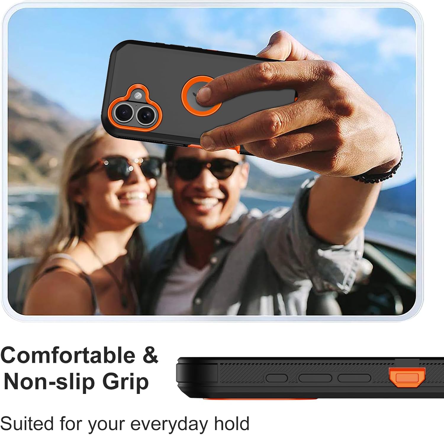 for iPhone 16 Case, with 2 Screen Protector Heavy Duty Drop Protection, Full Body 3 Layer Rugged Shockproof Dust-Proof Tough Protective Phone Cover for Apple iPhone 16 (Black/Orange) - Image 7