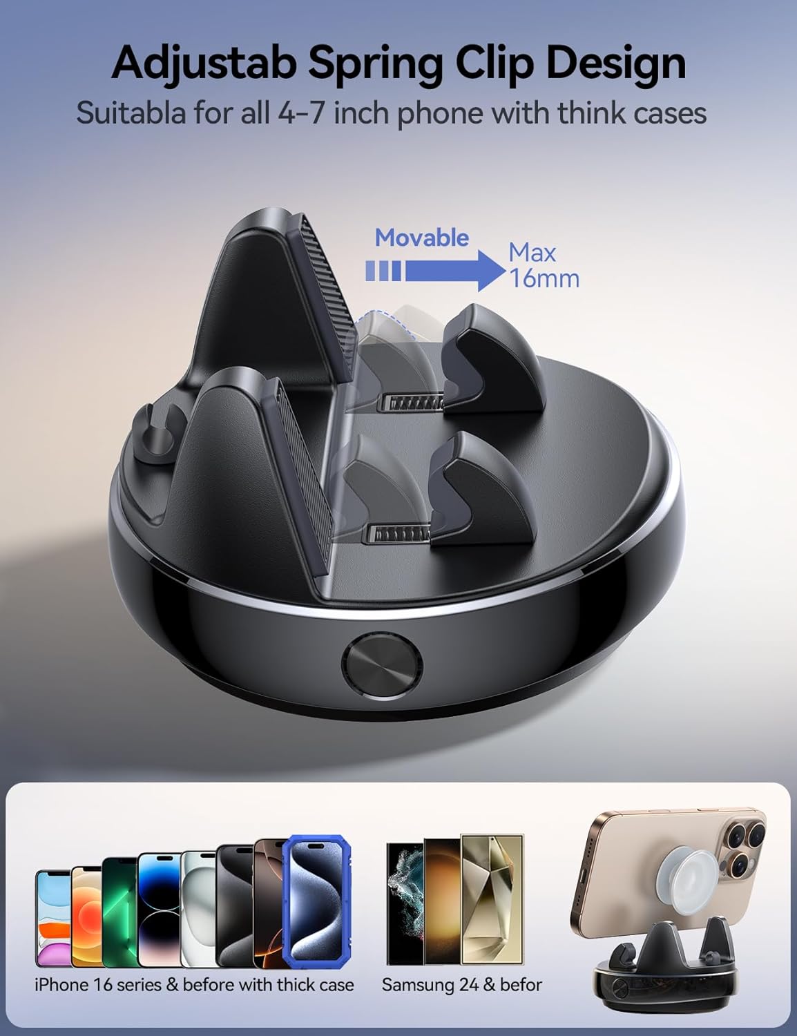 JOYROOM Car Phone Holder Mount, 360° Adjustable & Avoid Sun Glare Phone Holder for Car, Slip Free Spring Snap Design Dashboard Phone Stand, Compatible with Smartphones, GPS Devices - Image 8