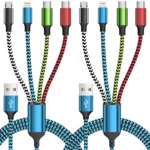 Dual Type C Port Multi Charging Cable, 4 in 1 Braided Charging Cables for All Device, Travel Cruise Essentials Multiple Charger USB Cable for iPhone 17-8/ Android/iPad and More