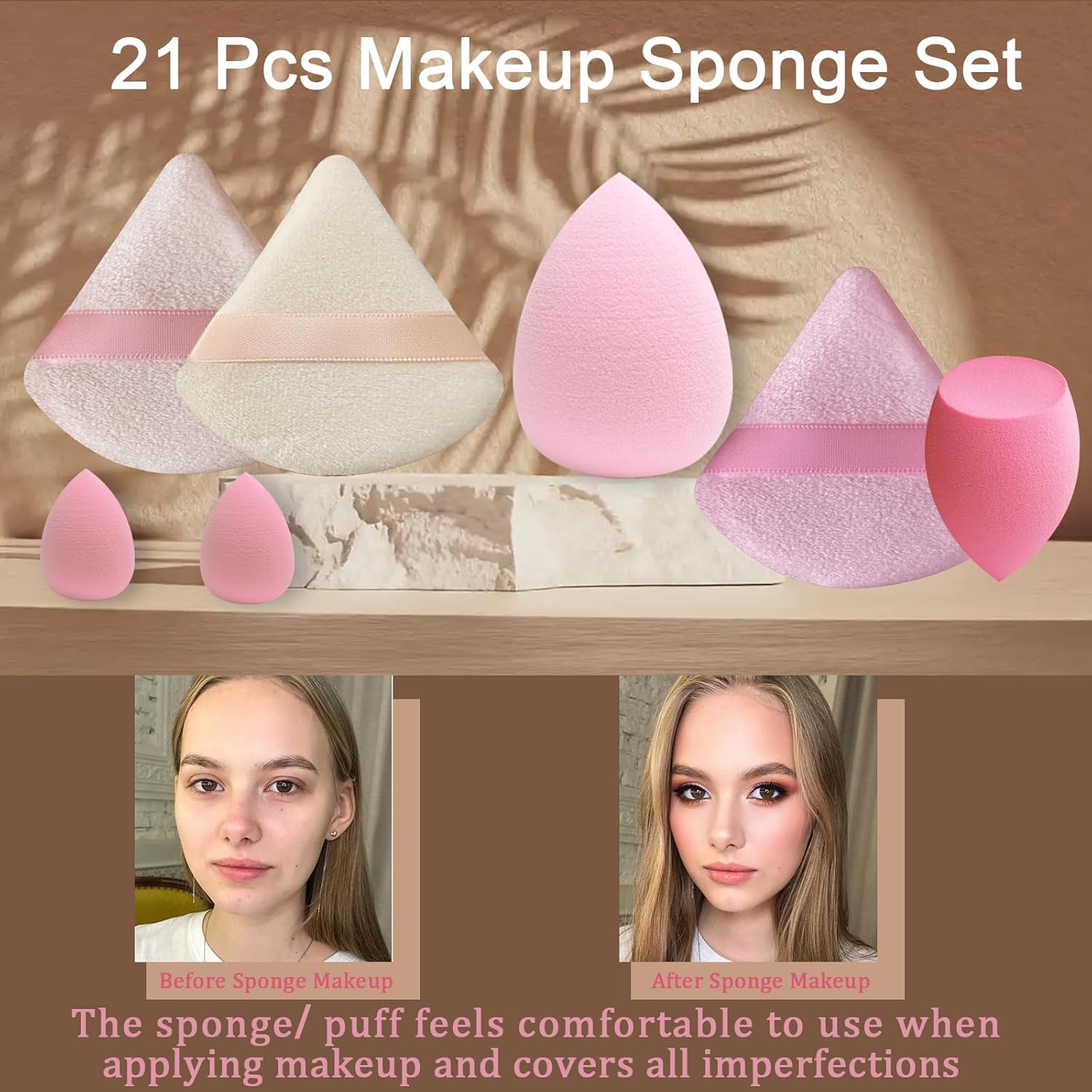 21 pcs Makeup Sponge Bulk:Makeup Sponges 21 Pcs for Liquid, Cream, and Powder, Multi-colored Pink make up sponges for foundation - Image 2
