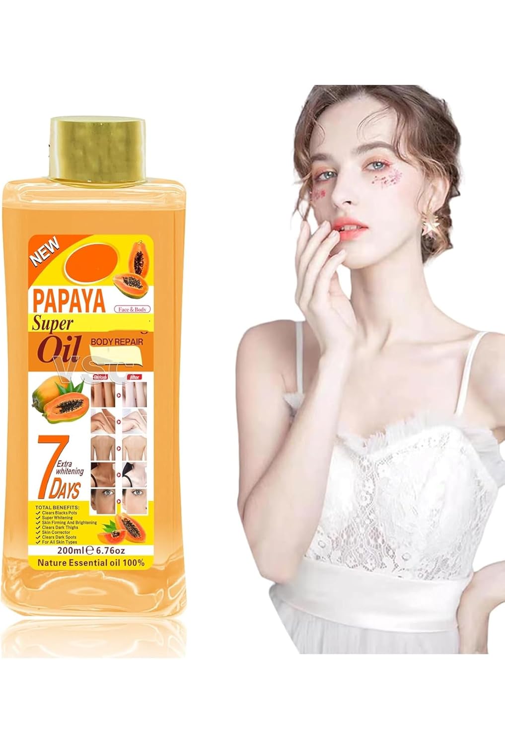 Soft 7 papaya Oil, Natural Moisturizing Oil for Face and Body, All Skin Types 6.7oz /200ml - Image 2