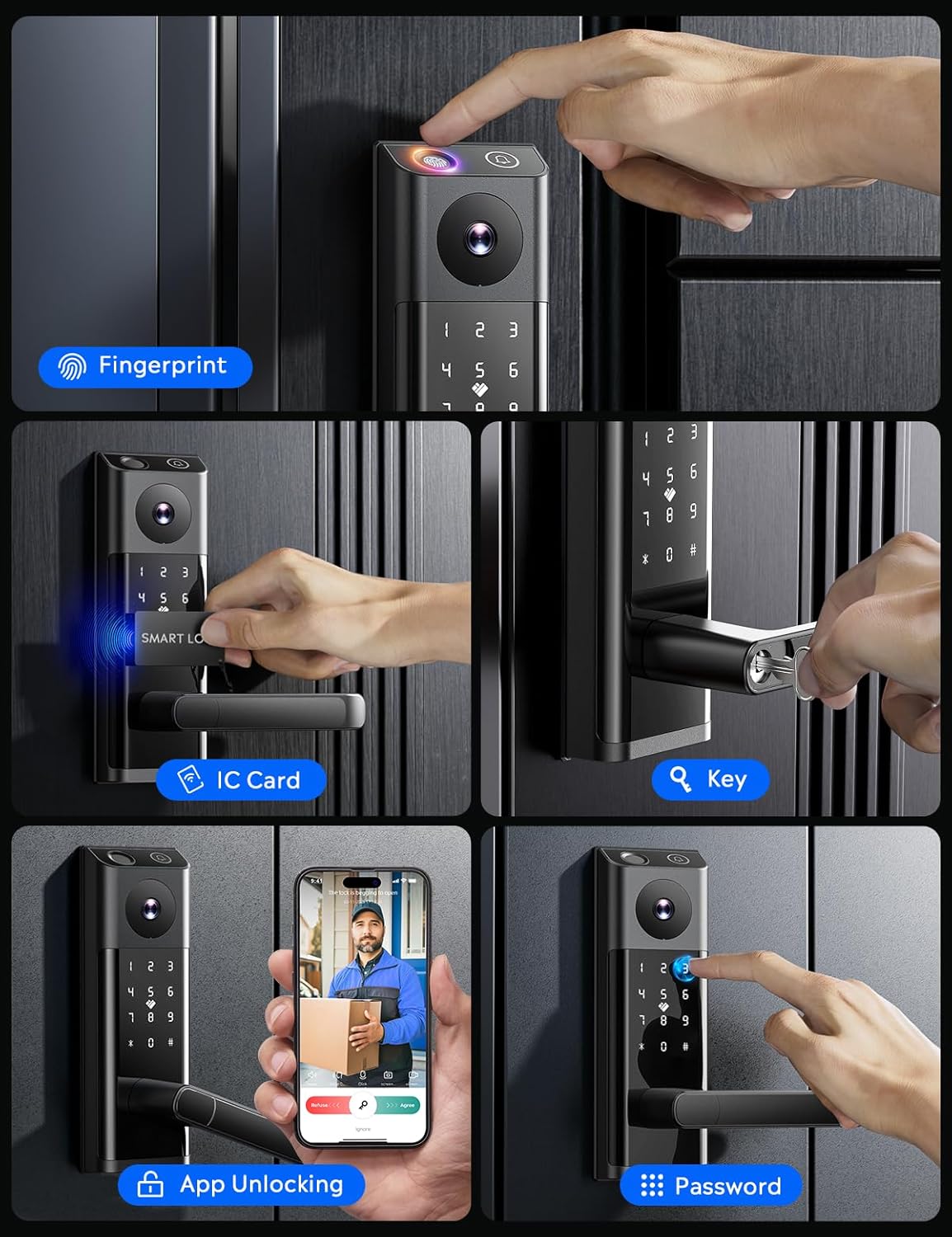Smart Lock with Camera & Doorbell, 3-in-1 Keyless Entry Door Lock with Handle, Built-in WiFi Camera Smart Lock for Front Door, Fingerprint, Keypad Code, App Control, Auto Lock - Image 2
