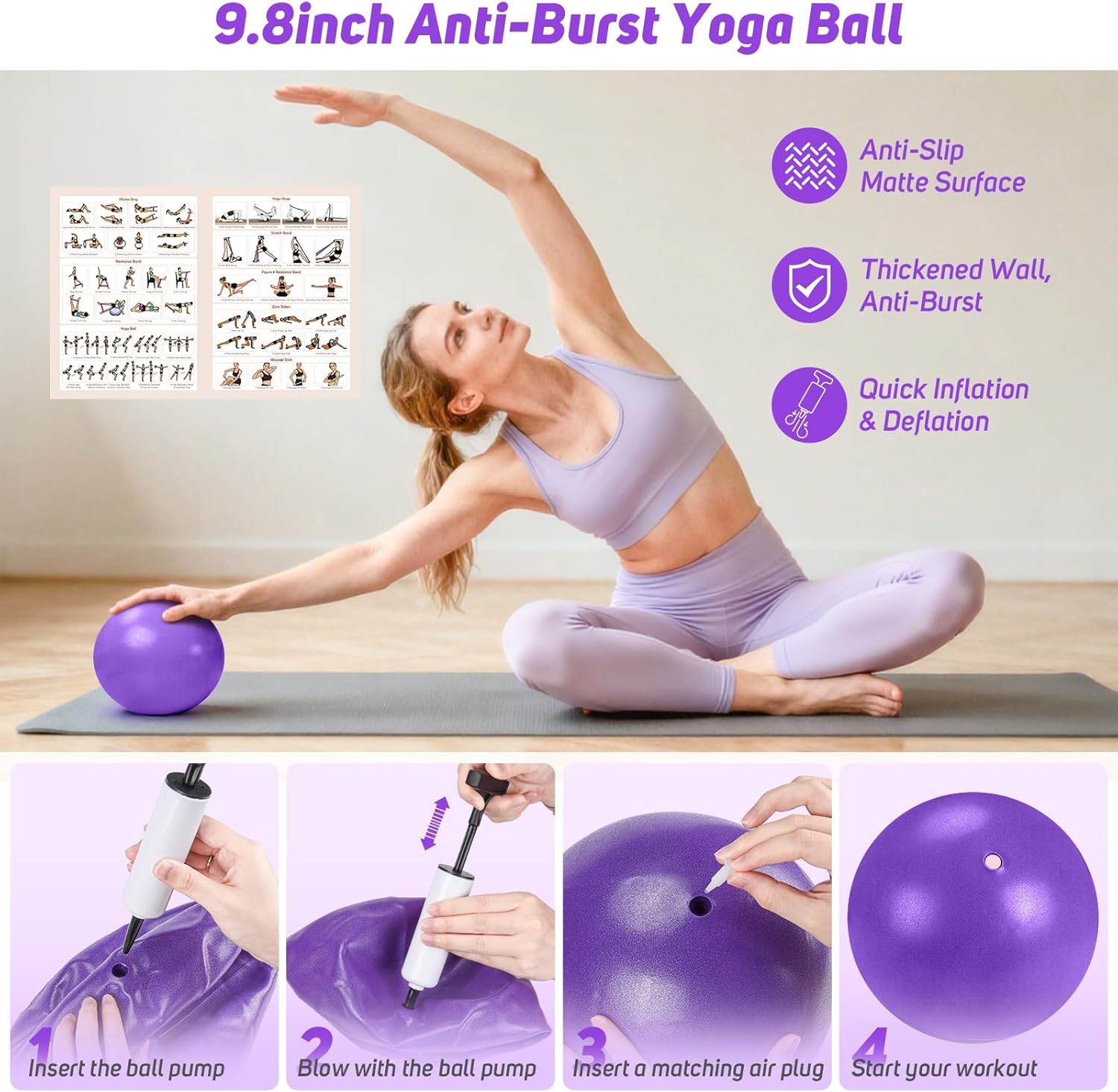 Asten Home Pilates Kit for Women: Pilates Equipment Pilates Ring and Ball Set with Resistance Bands, Core Slider, Foam Roller, Pilates Essentials Kit for Beginner Home Workout, Compact Toning Fitness - Image 4
