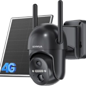 SEHMUA 4G LTE Cellular Solar Security Camera Wireless Outdoor, No WiFi Solar Powered Camera, 360° Live View, 2K Color Night Vision, PIR Motion Sensor, 2 Way Talk, Built in SIM Card