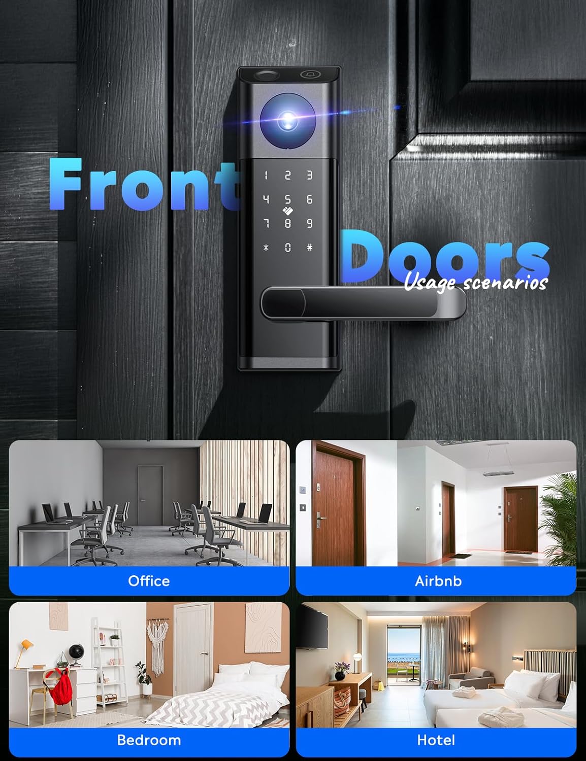 Smart Lock with Camera & Doorbell, 3-in-1 Keyless Entry Door Lock with Handle, Built-in WiFi Camera Smart Lock for Front Door, Fingerprint, Keypad Code, App Control, Auto Lock - Image 8