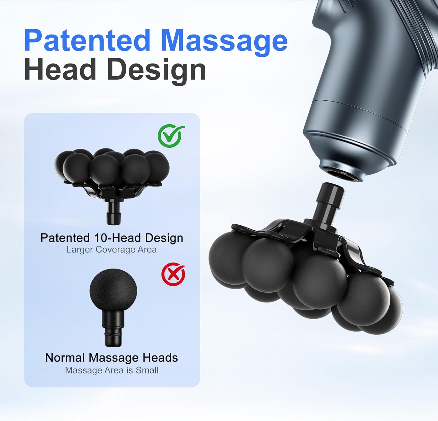 LEERCON Massage Gun Deep Tissue, Back Massager for Pain Relief, Silent Mini Muscle Massager with 9 Massages Heads Birthday Gifts for Men Women Dad Him (Blue) - Image 2