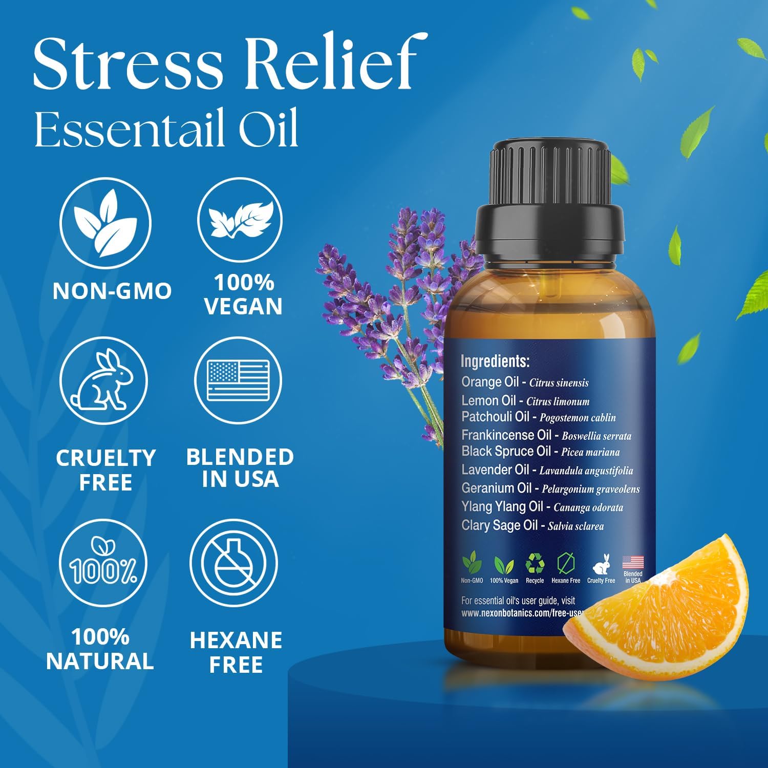Stress Relief Essential Oil Blend 30 ml - Stress Relief & Calm Essential Oil for Diffusers & Aromatherapy - Promotes Relaxation & Rest - Nexon Botanics - Image 6