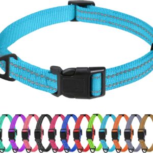 TagME Reflective Nylon Dog Collars, Adjustable Classic Pet Collar with Quick Release Buckle for Extra Small Dogs, Sky Blue, 5/8″ Width