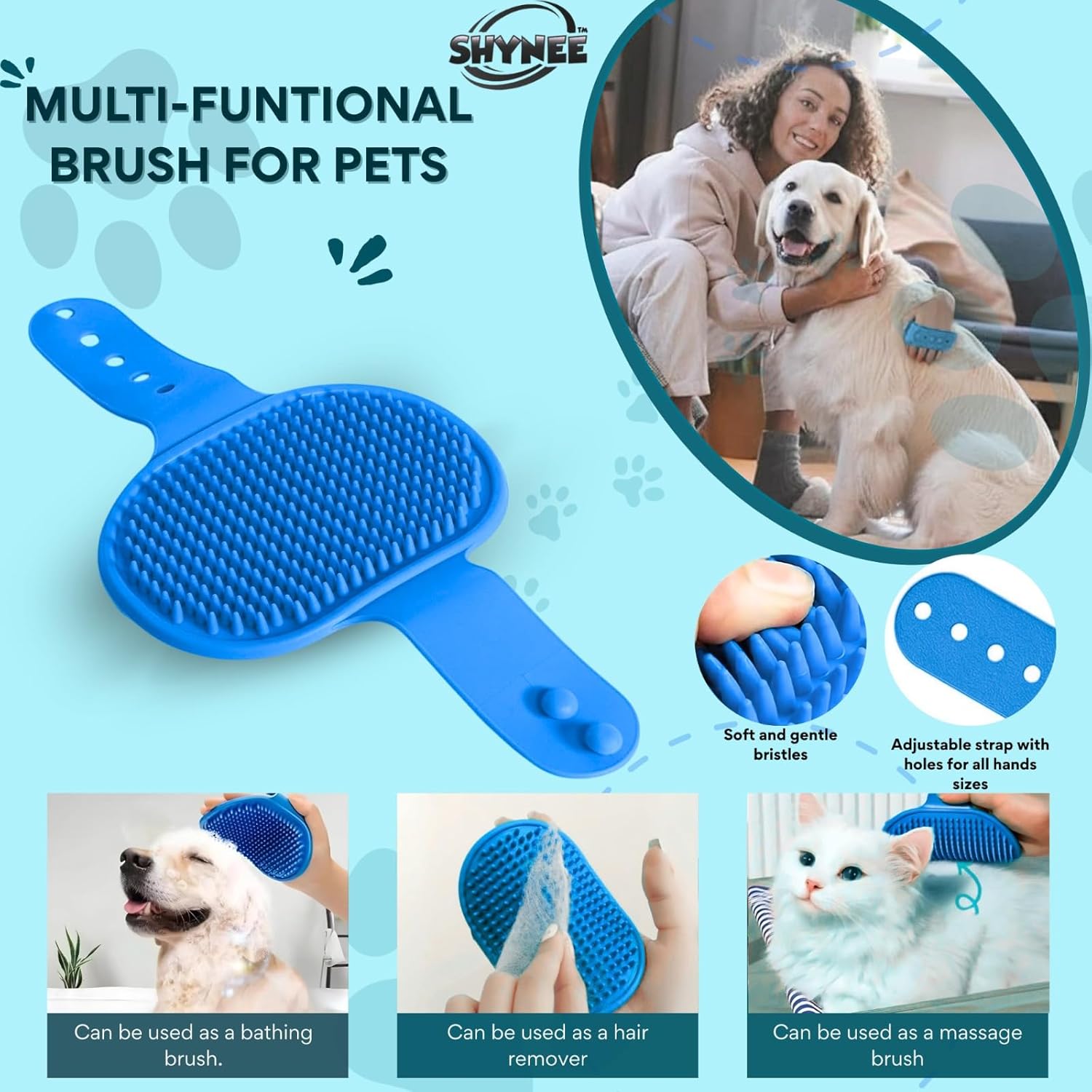 8PCs Dog Grooming Kit - Dog Shampoo Brush | Washing Gloves | Adjustable Dog Bath Brush | Dog Paw Cleaner | 2X Toothbrush | Dog Scrubber For Bath & Massage - Grooming & Bath Supplies for Dogs and Cats - Image 5