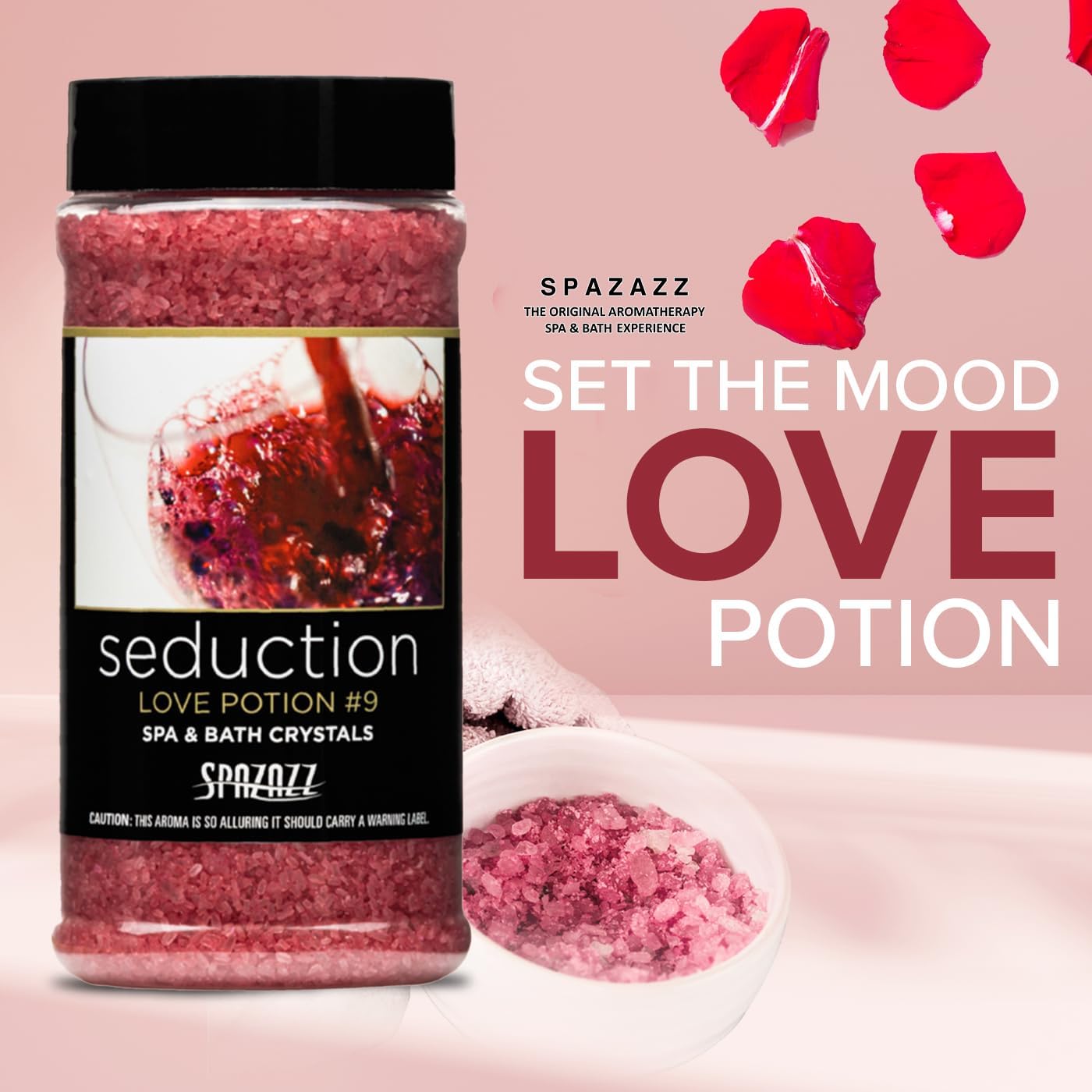 Spazazz Couples Romance Gift Set- Hot Tub Aromatherapy Spa Crystals with Minerals, 17-Ounce, Love Potion No.9 Seduction | Bath Salts Scents & Fragrances - Image 3